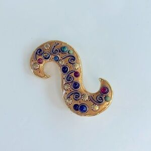 Michal Golan S Shape Multicolor Cabochon Gold Tone Brooch